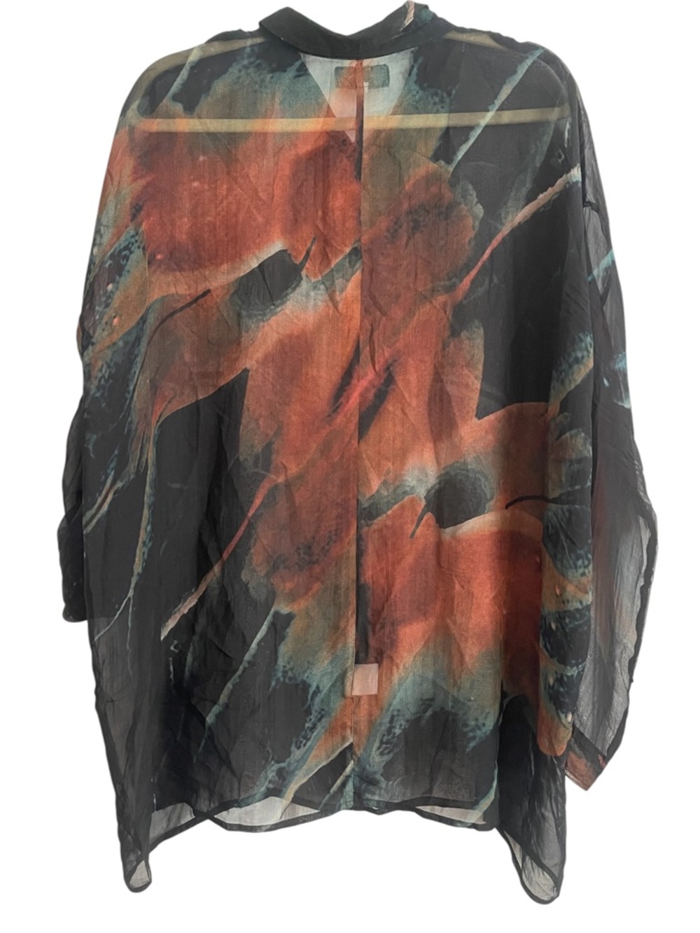Johnny Was Biya Sheer Silk Floral Blouse Oversized Roll Tab Sleeve Medium